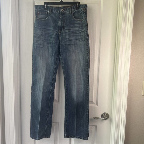 Vtg Y2K Chams Men's 34 Straight Fit Jeans Motorcycle Dark Wash Stud Pockets - Picture 1 of 16